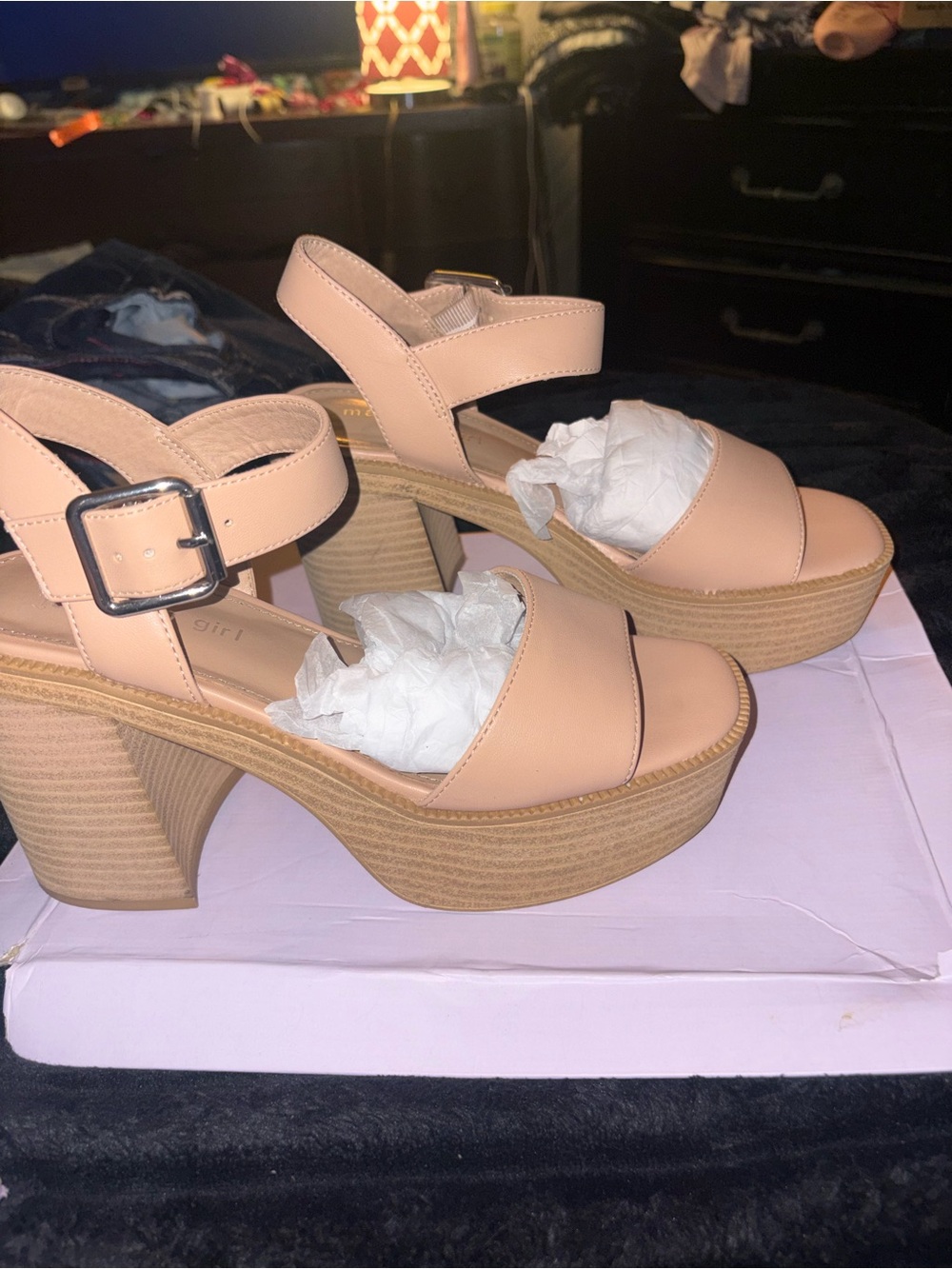 Women's nude Platform Sandals with Block Heel